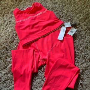 Adam Selman Racer Crop Top/ French Cut Activewear Bottoms in Watermelon size L